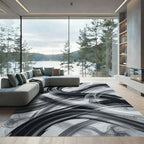 Monochrome Abstract Brushstroke Ribbon Rug
