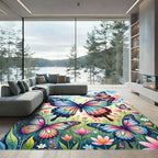 Whimsical Watercolor Butterfly Garden Art Rug
