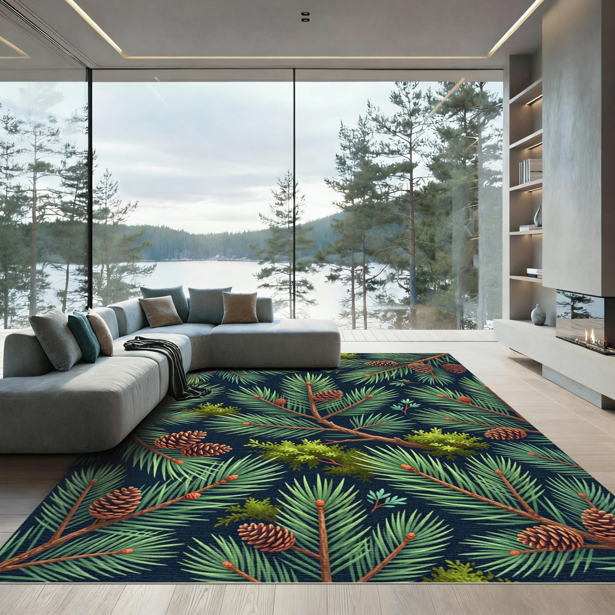 Evergreen Pine Forest Botanical Art Rug