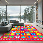 Colorful Alphabet Bordered Squares Rug