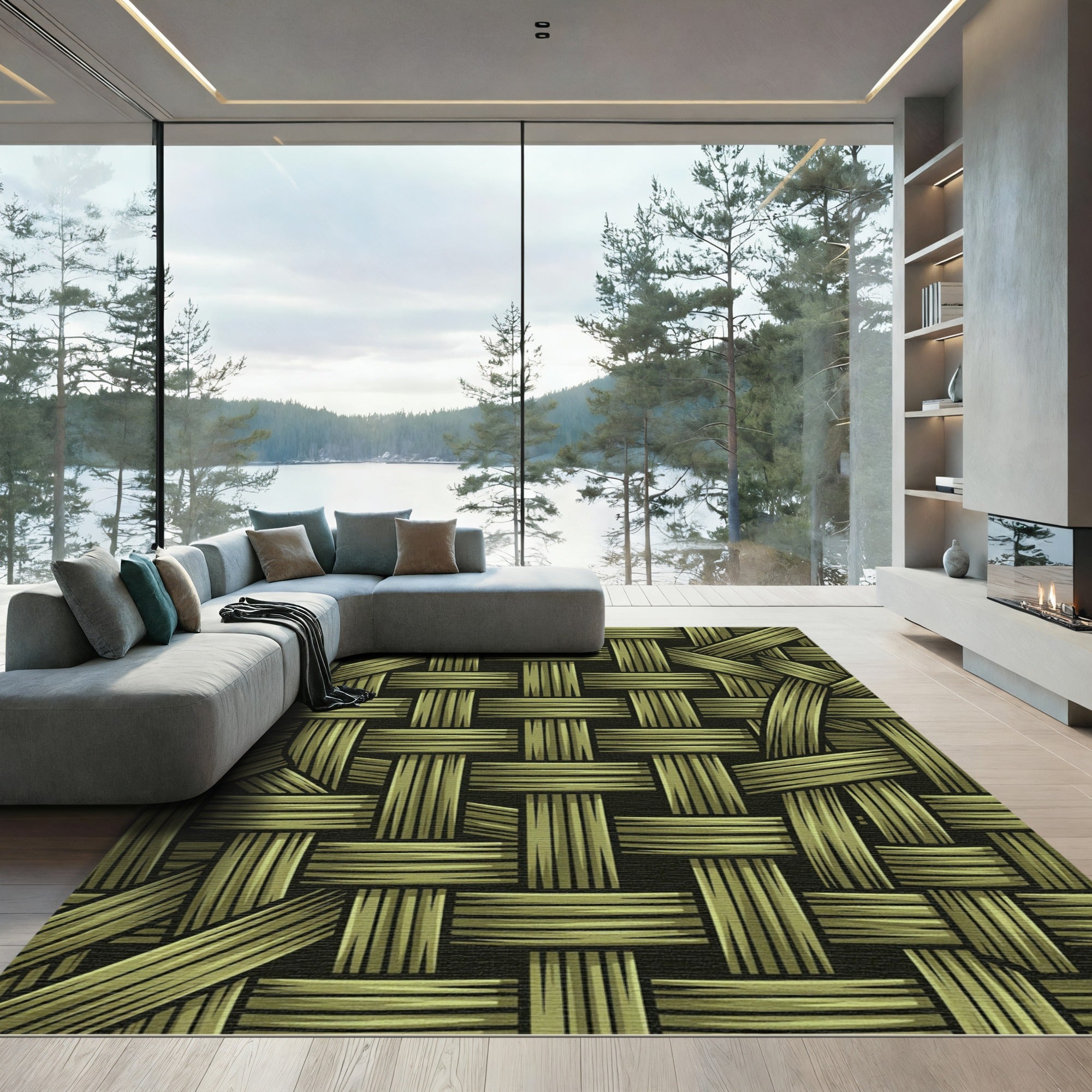 Olive Woven Textural Basket Weave Rug