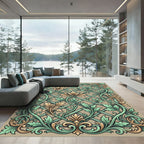 Elegant Sage and Gold Trellis Foliage Rug