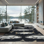 Minimalist Monochrome Salmon School Illustration Rug