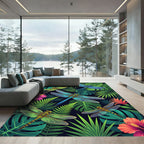 Lush Botanical Dragonfly Tropical Foliage Rug