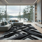 Monochrome Abstract Brush Stroke Rug
