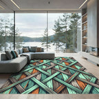 Distressed Teal and Orange Lattice Weave Rug