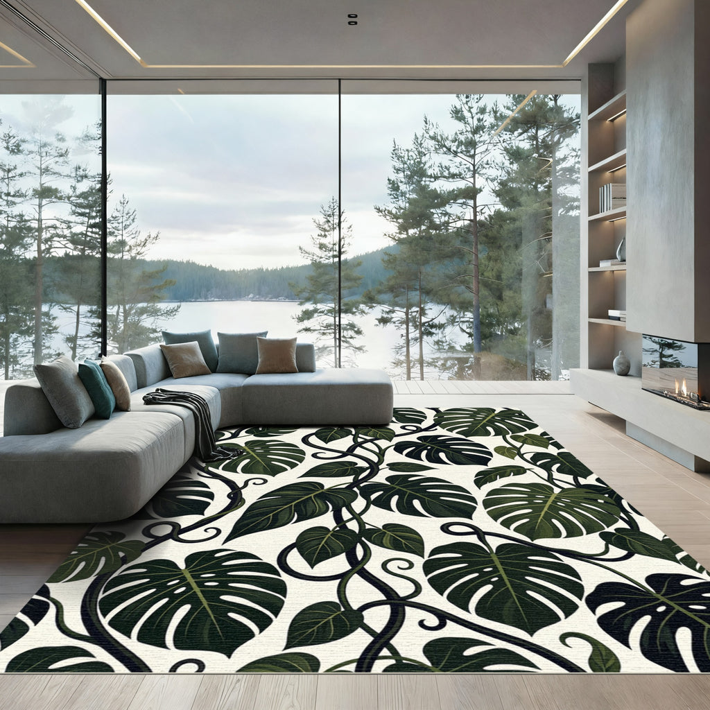 Dark Green Tropical Leaf Vine Rug