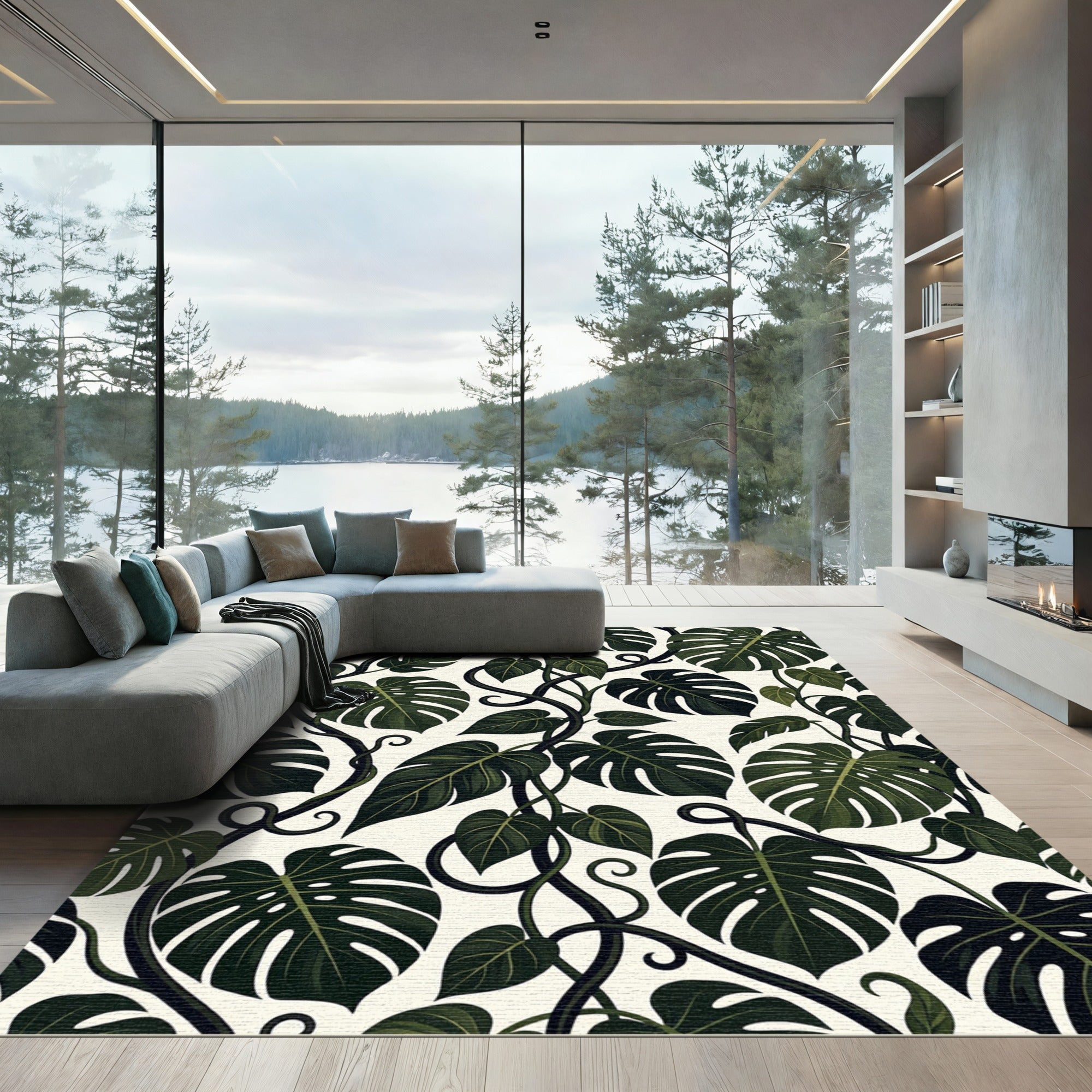 Dark Green Tropical Leaf Vine Rug
