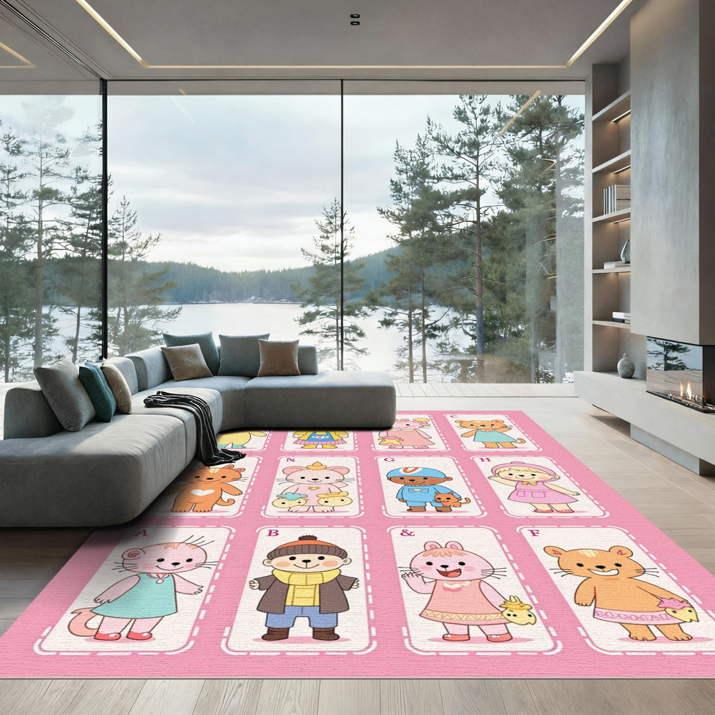 Whimsical Cute Animal Alphabet Collage Rug