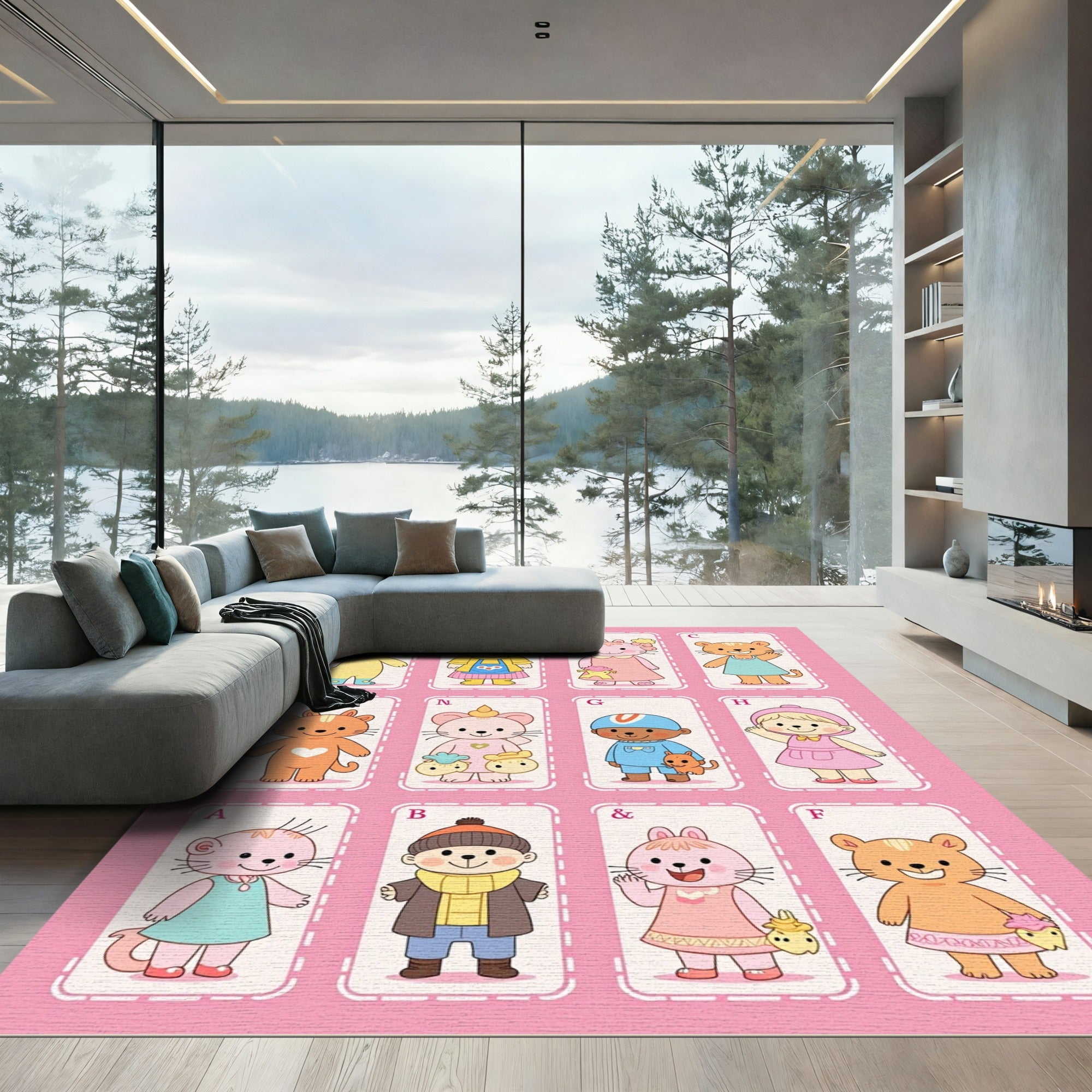 Whimsical Cute Animal Alphabet Collage Rug