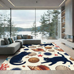 Black Cats Shell Starfish Coral Marine Rug