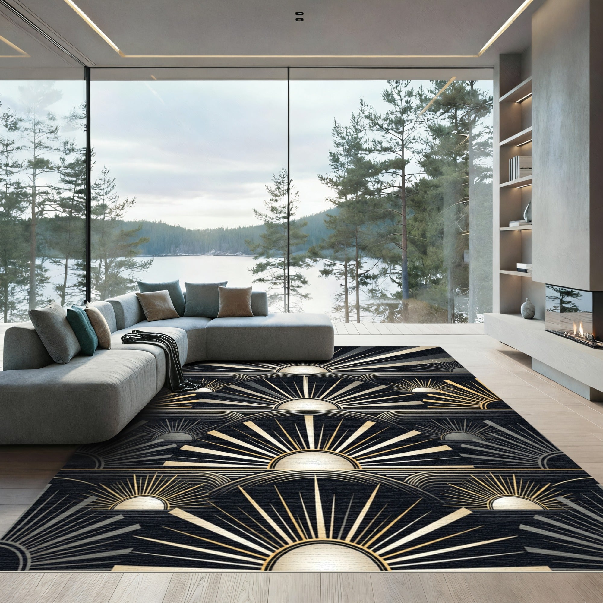 Art Deco Sunburst Geometric Luxury Rug
