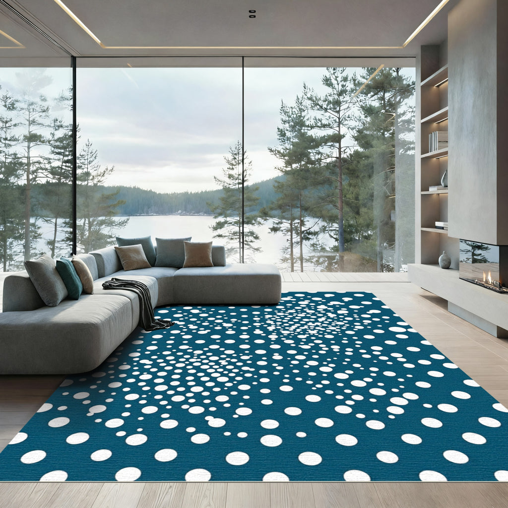 Deep Blue White Polka Dot Explosion Rug
