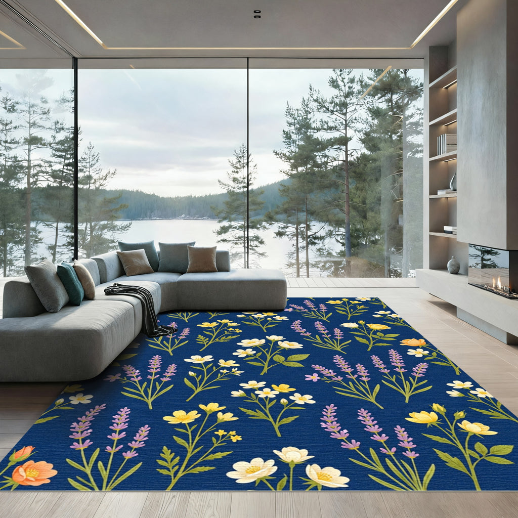 Lavender Yellow and White Floral Bouquet Rug