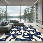 Elegant Navy Bow Ribbon Repeating Illustration Rug