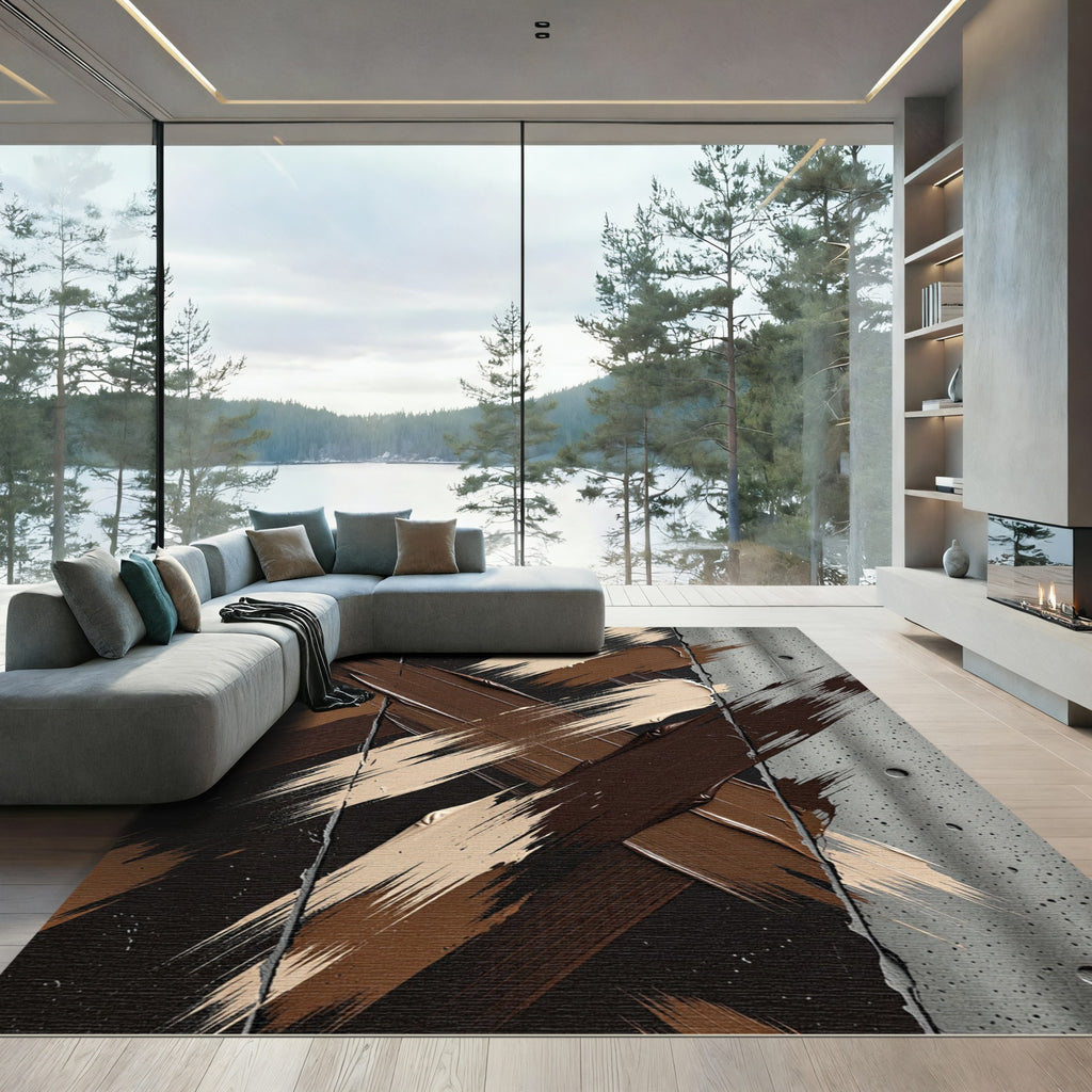Earth Tones Abstract Brush Stroke Rug