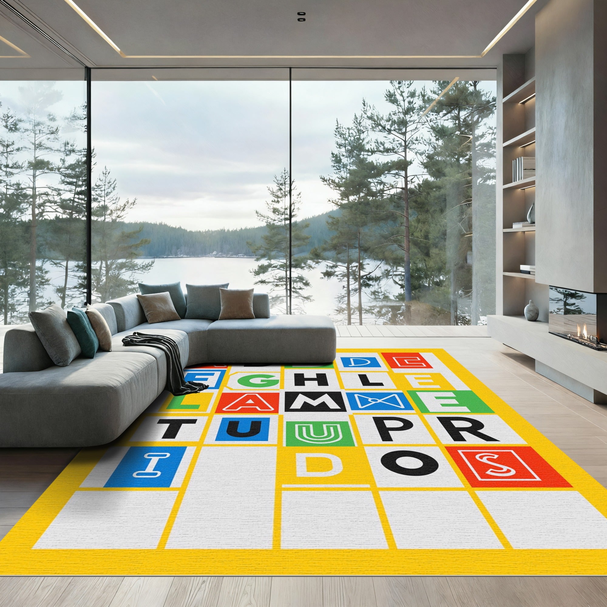 Alphabet Grid Colorful Blocks Rug