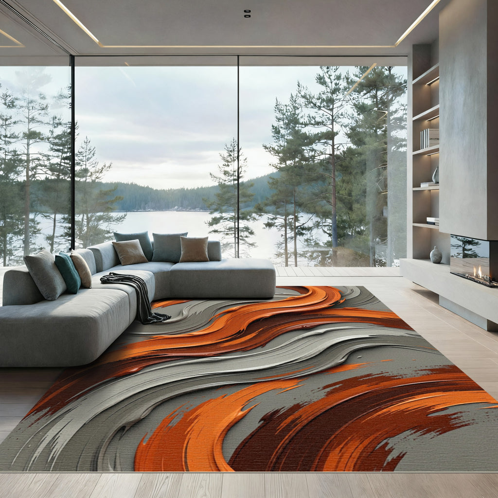 Bold Orange Brown Swirl Texture Rug