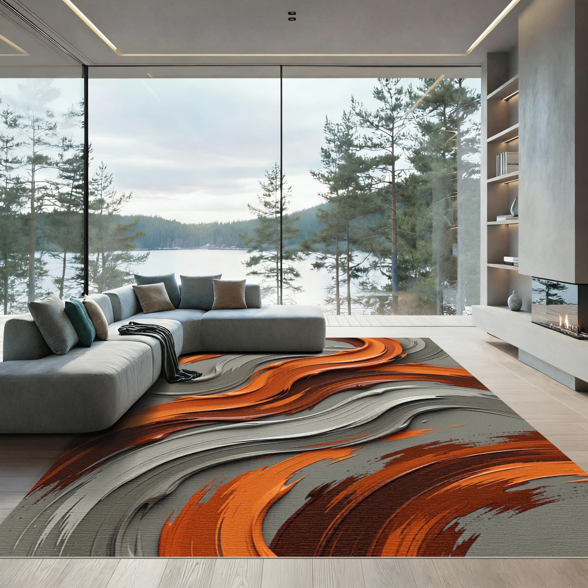 Bold Orange Brown Swirl Texture Rug