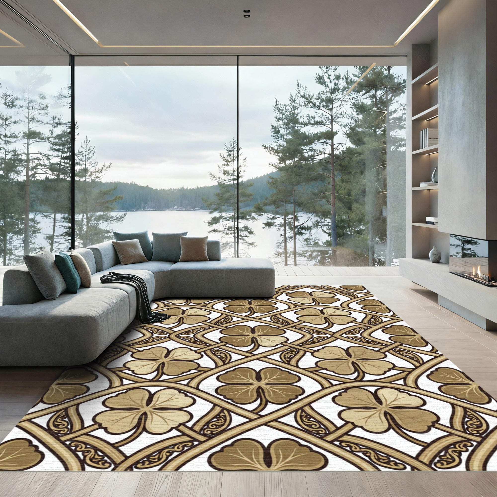 Rich Brown Clover Trellis Arabesque Rug