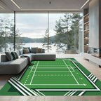 Modern Green Court Lines Abstract Rug