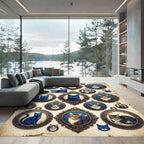Vintage Blue Feline Portrait Gallery Rug