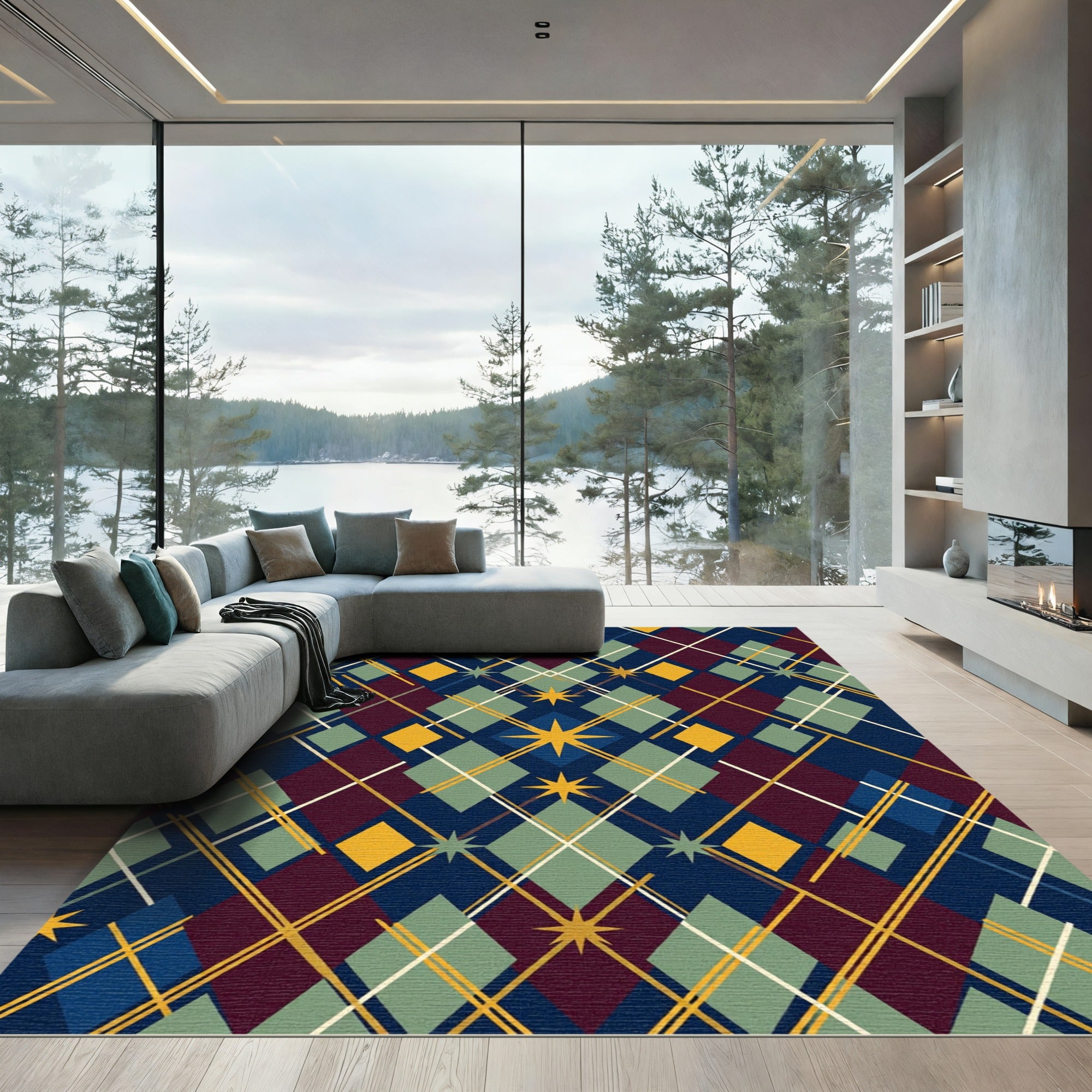 Geometric Argyle Navy Starry Area Rug