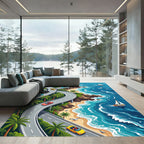 Vibrant Coastal Road Palm Beach View Rug