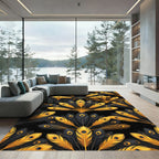 Golden Peacock Plume Fan Art Deco Rug