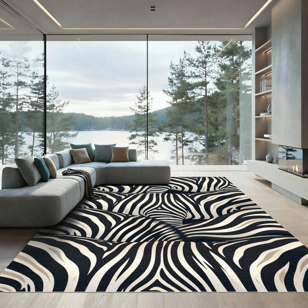 Chic Black White Animal Stripes Runner Rug