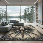Aged Golden Starburst Compass Rose Rug
