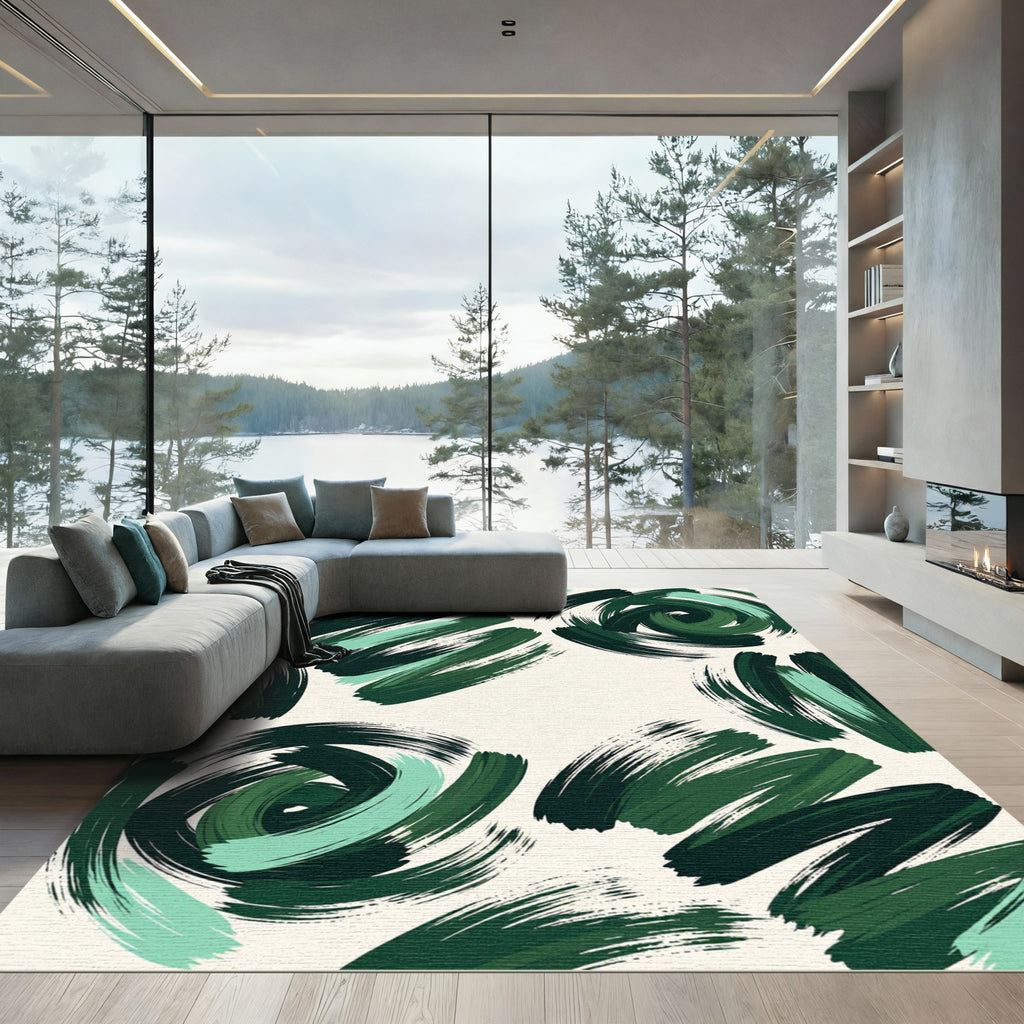 Emerald Forest Swirl Abstract Art Rug