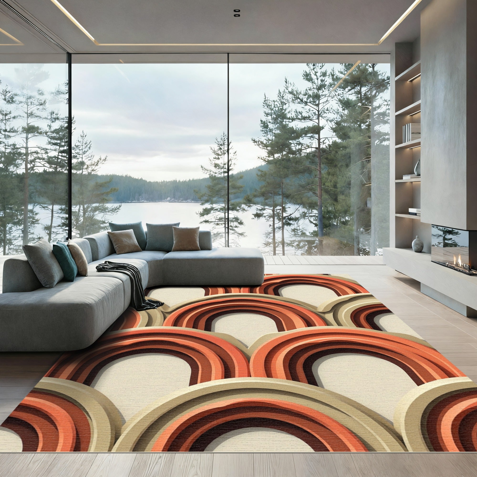 Terracotta Arch Mid Century Geometric Rug