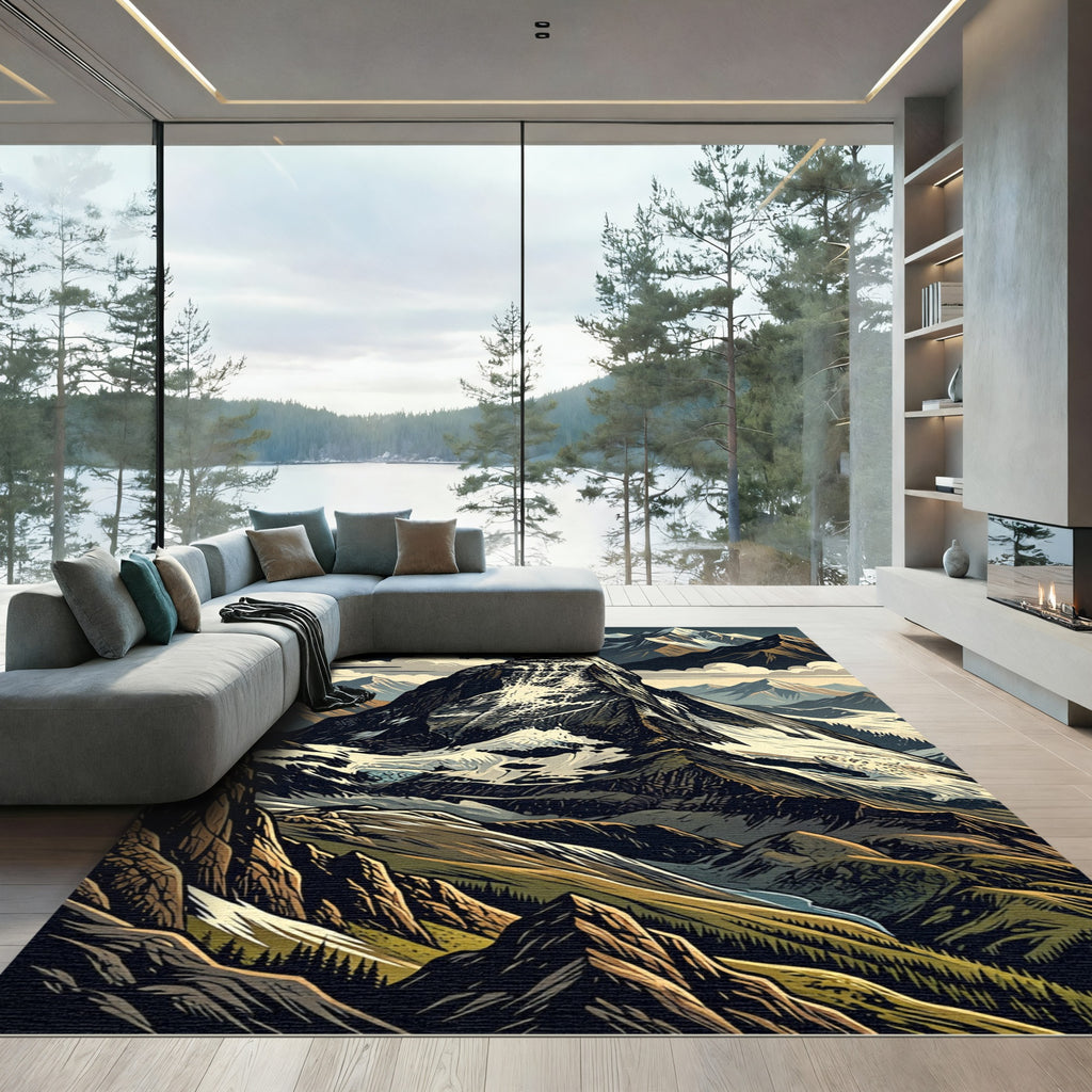 Majestic Mountain Range Scenic Landscape Rug