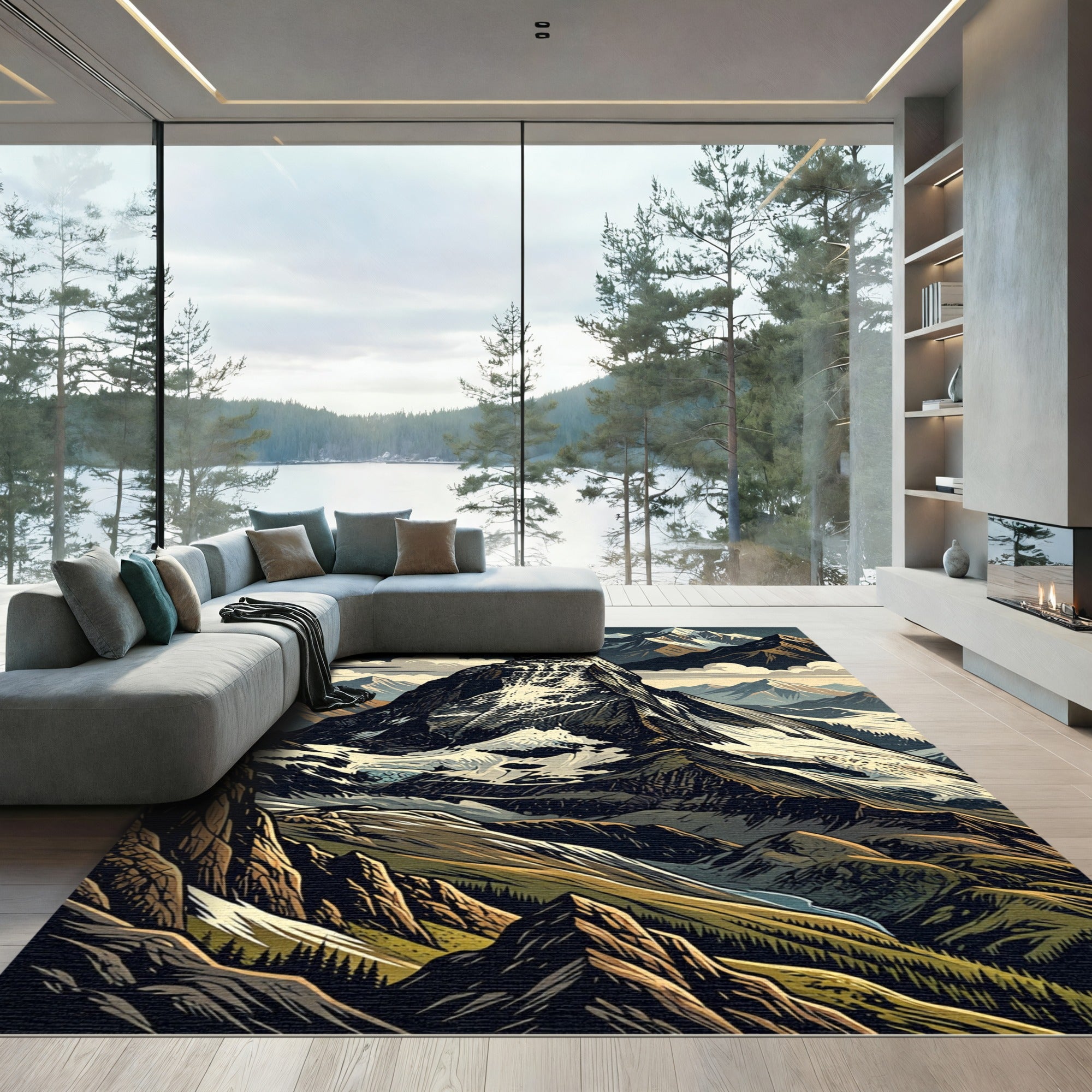 Majestic Mountain Range Scenic Landscape Rug