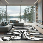 Vintage Silver Herring Botanical Illustration Rug