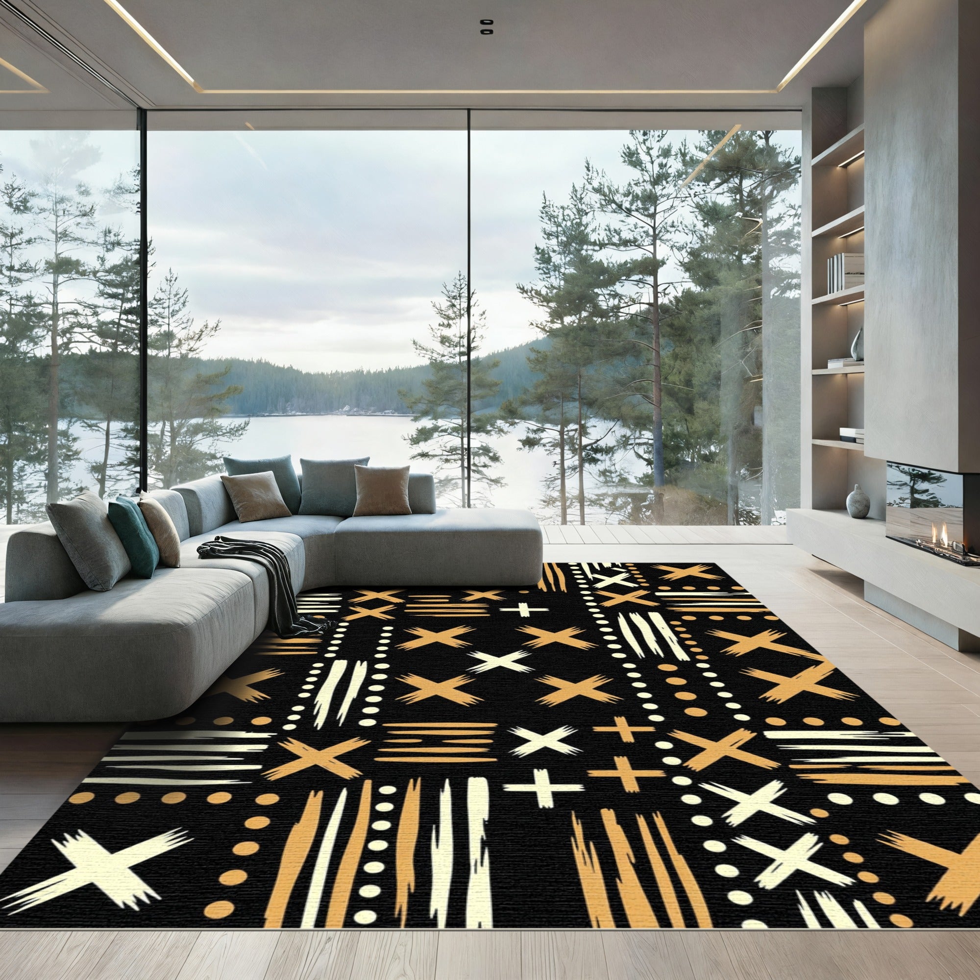 Rustic Gold and Cream Strokes Rug