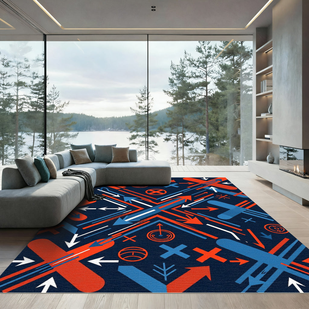 Geometric Red and Blue Abstract Arrows Rug