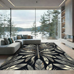 Gray Feathered Tree Mandala Rug