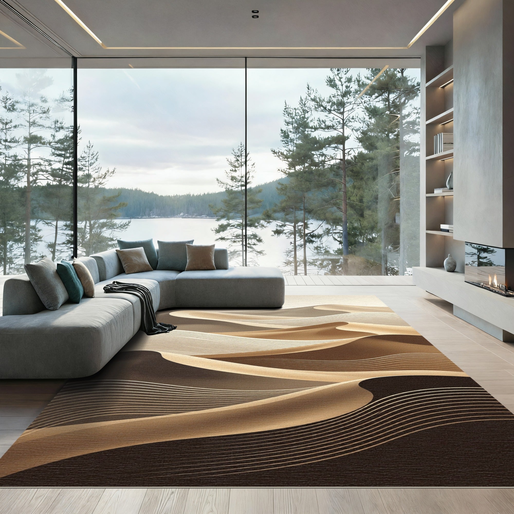 Modern Minimalist Earthy Wave Rug