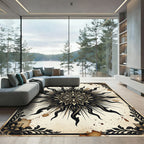 Black Ink Sunburst Celestial Mandala Rug