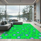 Vibrant Pink Flower Blue Outline Rug