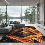 Terracotta Aztec Step Pyramid Geometric Staircase Rug