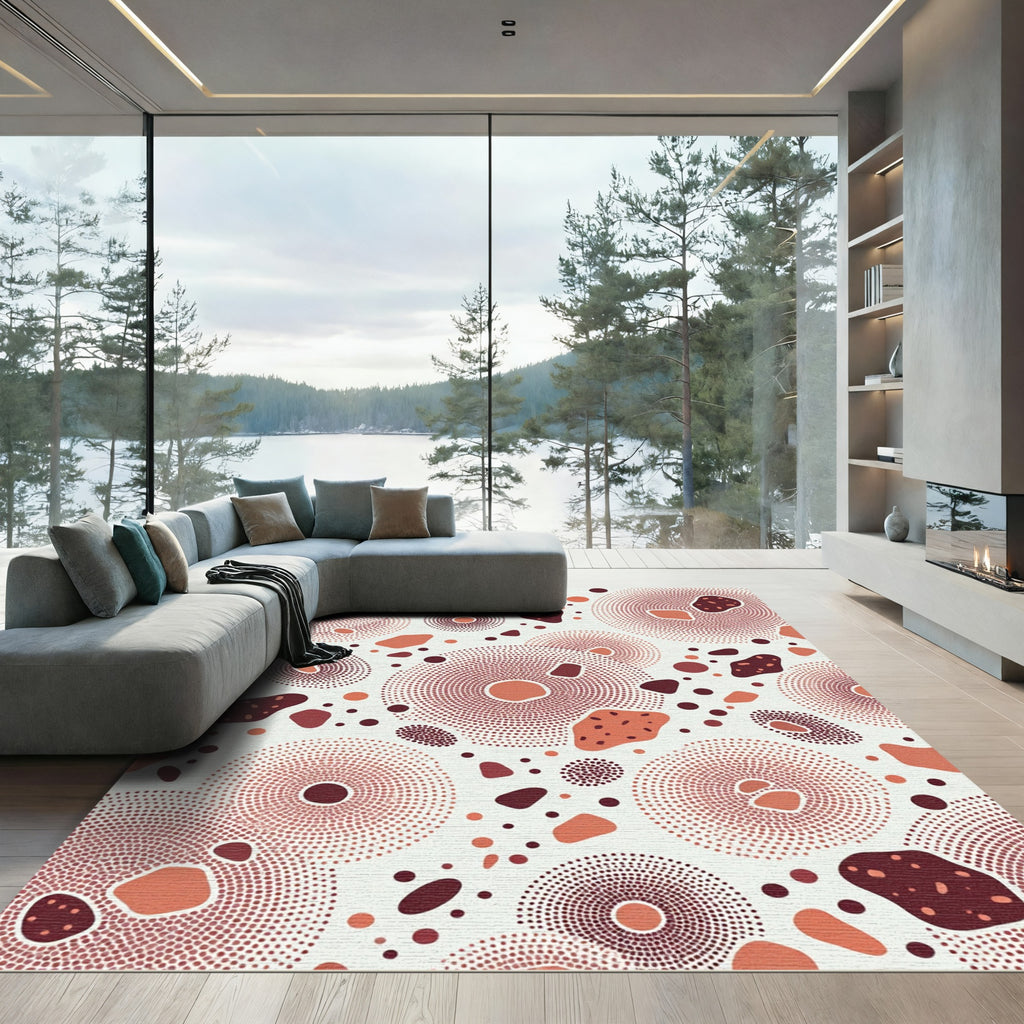 Terracotta Abstract Dotted Circles Rug