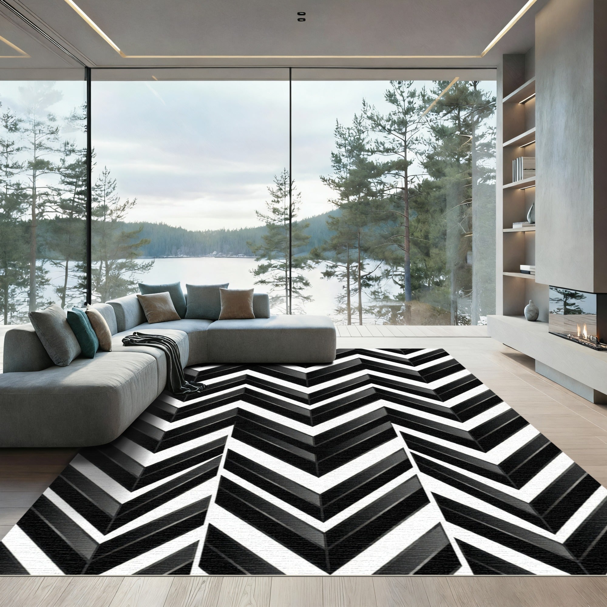 Monochromatic Chevron Angled Layers Rug