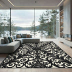 Ornate Black Floral Scrollwork Rug
