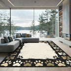 Neutral Paw Print Border Area Rug