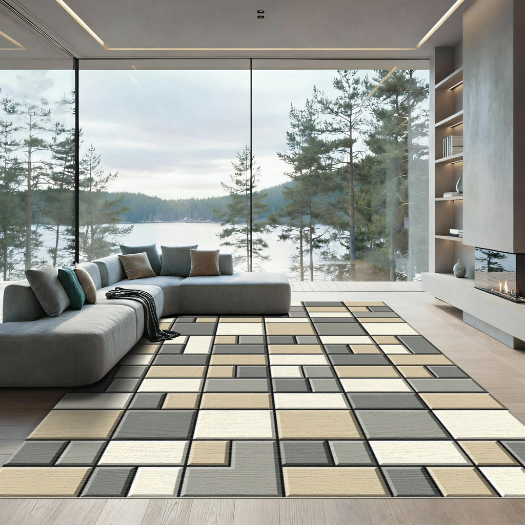 Geometric Block Neutral Tones Rug