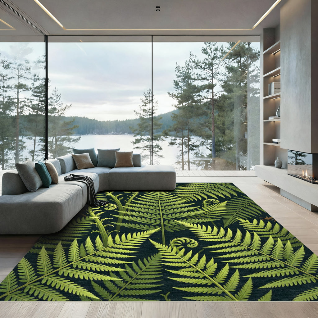 Lush Green Fern Tropical Foliage Rug