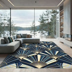 Art Deco Navy Gold Shell Fan Rug